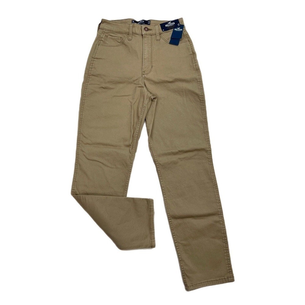 NEW Hollister Ultra High Rise Mom Pants Size 25x27 1R Tan Khaki Straight Leg